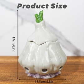 Yohsnor Large Garlic Storage with Lid | 6.7x5.3Inch Modern Ceramic Garlic Keeper Container | Stylish and Breathable Design for Freshness Preservation | Perfect for Kitchen Countertop and Refrigerator