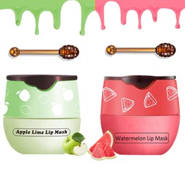 TITIMORE 2Pcs Bee Balm Lip Balm Honey Pot,Apple & Watermelon Lip Mask,Propolis Moisturizing Lip Sleeping Mask Reduces Lip Lines,Hydrating Prevention Dry and Cracked Lip