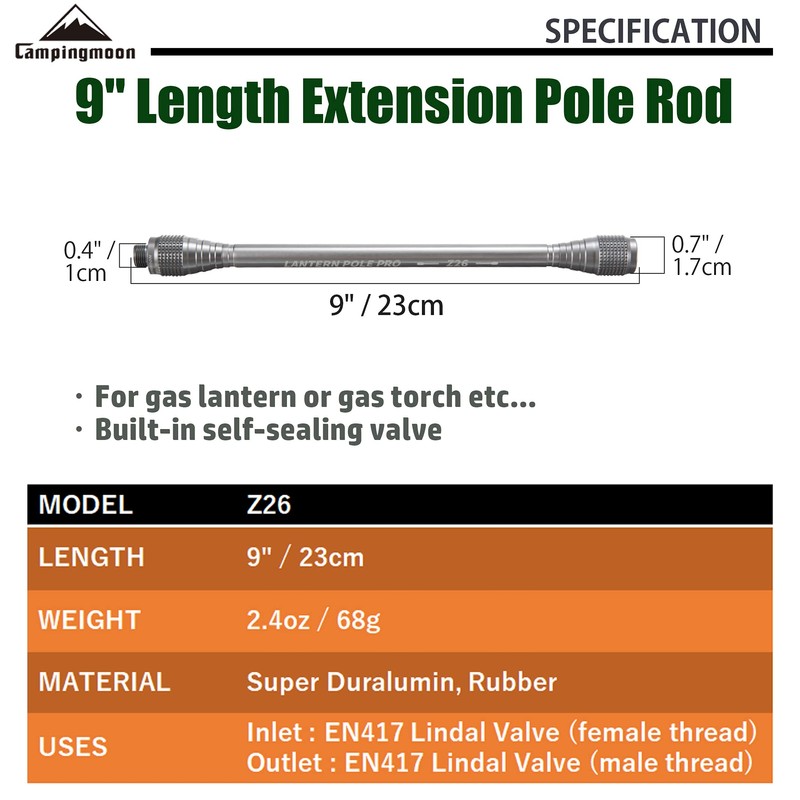 CAMPINGMOON 9'' Length Extension Pole Rod for Camping Lantern Z26