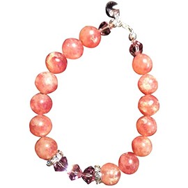 Rhodonite crystals are tremendously nurturing. Ideal for mental & emotional healing. Rhodonite Smooth Ball Shape 10.0mm Gemstone with Preciosa Light Amethyst BiCone 7.0mm 925 SS (925 SS) Bead Bracelet