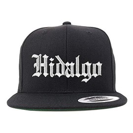 Trendy Apparel Shop Old English Hidalgo White Embroidered Flatbill Snapback Baseball Cap- Black