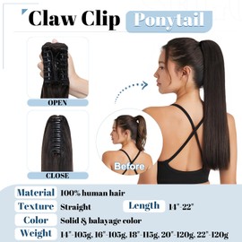 SEGO Ponytail Hairpiece, Real Hair Braid Extension with Clip, Clip-In Ponytail Hair Extensions, 100% Remy Hair Piece, Straight, 18 Inches (45 cm) – 115 g Dark Brown #2