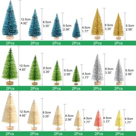 KUUQA 36Pcs Multicolor Mini Sisal Trees Bottle Brush Trees Mini Pine Trees with Wood Base Snow Frosted Trees Winter Snow Ornaments Tabletop Trees for Christmas Decorations Diorama Models
