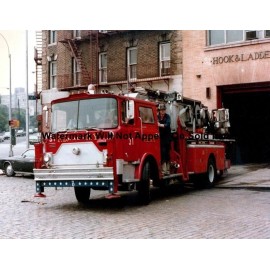 Mack CF Tower Ladder Fire Truck New York FDNY Vtg Photograph Print 8.5x11"