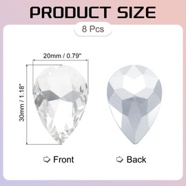 sourcing map 8Pcs 20 x 30mm Teardrop Rhinestones Glass Pointed Back Rhinestone Beads Gems for Jewelry Making Costume Crystal Embellishments Crafts,White