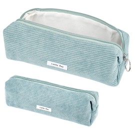Deepton Pencil Case, Corduroy Fabric, Women's Pencil Case, Girls, Pencil Case, Pencil Case, Cord Pencil Case for Girls, Teenagers, School, Office, blue, pencil case