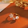 Kokoma Adjustable Pearl and Crystal Flower Ring for Women Cubic