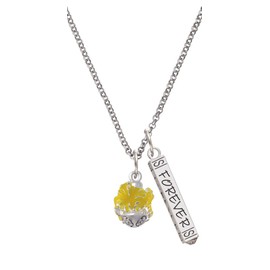 Delight Jewelry Hot Yellow Hibiscus Flowers Spinner Silvertone Forever Bar Charm Necklace, 23"