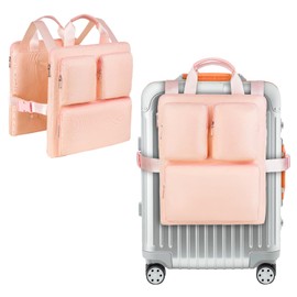 Hanging Luggage Organizer for Carry On Luggage and Suitcase,Travel Suitcase Organizer Bag with Adjustable Straps and Multiple Pockets for 16” Laptop,Pink