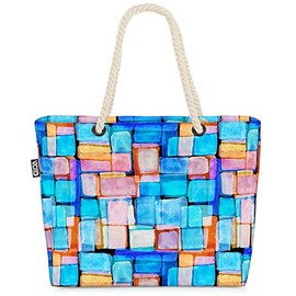 VOID Colourful Squares Beach Bag Shopper 58 x 38 x 16 cm 23L XXL Shopping Bag Travel Bag Beach Bag