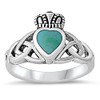 Simulated Turquoise Celtic Claddagh Criss Cross Ring .925 Sterling Silver