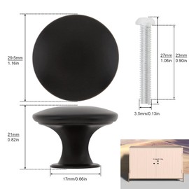 HOJLKLD 12 Pack Matte Black Cabinet Knob 1-1/6 Inch Round Cabinet Hardware Knobs for Bedroom Dresser Drawer, Kitchen Cupboard Door and Bathroom Drawer Hardware