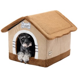 Jiupety Indoor Dog House with Frame, Cozy Cave Dog Bed, Insulated Dog House for Medium Dogs, Large Size (20"×18"×18") Suitable for 15-30 lbs, Brown