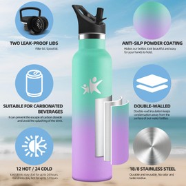 Motswedi Drinking Bottle 1 Litre, Cold & Warm, Leak-Proof, Drinking Bottle with Straw, BPA-Free, Thermos Flask for Yoga, Fitness, Sports, Sea Green & Light Purple