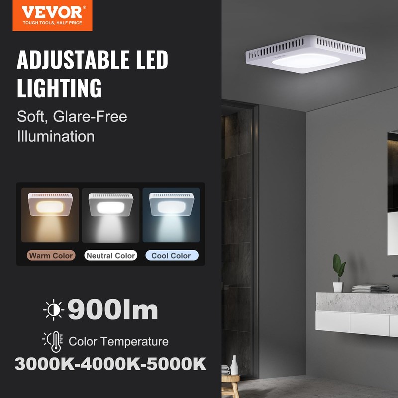 VEVOR Bathroom Exhaust Fan, 110 CFM High-Efficiency Ventilation, Remote Control,
