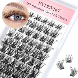 Lash Clusters 72 pcs Natural Cluster Lashes DIY Individual Eyelash Extensions 3D Wispy C Curl False Eyelashes 8-16mm Mixed Length Lash Extension Supplies Pack by EYDEVRO