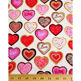 Benartex Valentine Cotton Fabric Hugs And Kisses Kanvas Cookies Sweets By the Yard