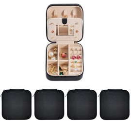 UJHAW Travel Jewelry Case with Mirror, Jewelry Organizer Box, Small Jewelry Organizer Jewelry Travel Organizer for Rings, Necklace, Earrings - Black 4packs