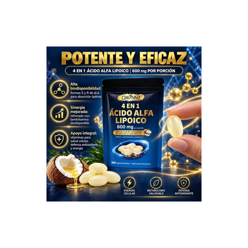 Gwynne Ácido Alfa Lipoico 600mg Suplemento Antioxidant Energía Apoyo Metabolismo