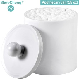 SheeChung Plastic Acrylic Bathroom Vanity Countertop Canister Jars with Storage Lid, Apothecary Jars Qtip Holder Makeup Organizer for Cotton Balls,Swabs,Pads,Bath Salts (White, 4 Pack of 15 oz.)