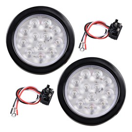 Astra Depot 2X Clear Lens White 12 LED 4" Round Back-up Reverse Light Grommet Plug Kit Truck Trailer RV Long Vehicle