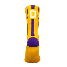 Mk Socks Player ID Jersey Number SINGLE Crew Sock - Gold, Purple, White (SINGLE-0, L)