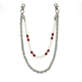Pants Chain Bead Pearl Keychain Double Layer Metal Chains Durable Punk Style Hip Hop Waist Chain Accessory for Daily Wear/Parties, Fashionable & Easy-to-Use Decoration for Men Women Red