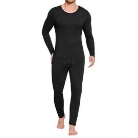 Ekouaer Men's Long Johns Thermal Underwear Comfy Soft Elastic Fabric Base Layer Set Cold Weather Warm Top and Bottom Black