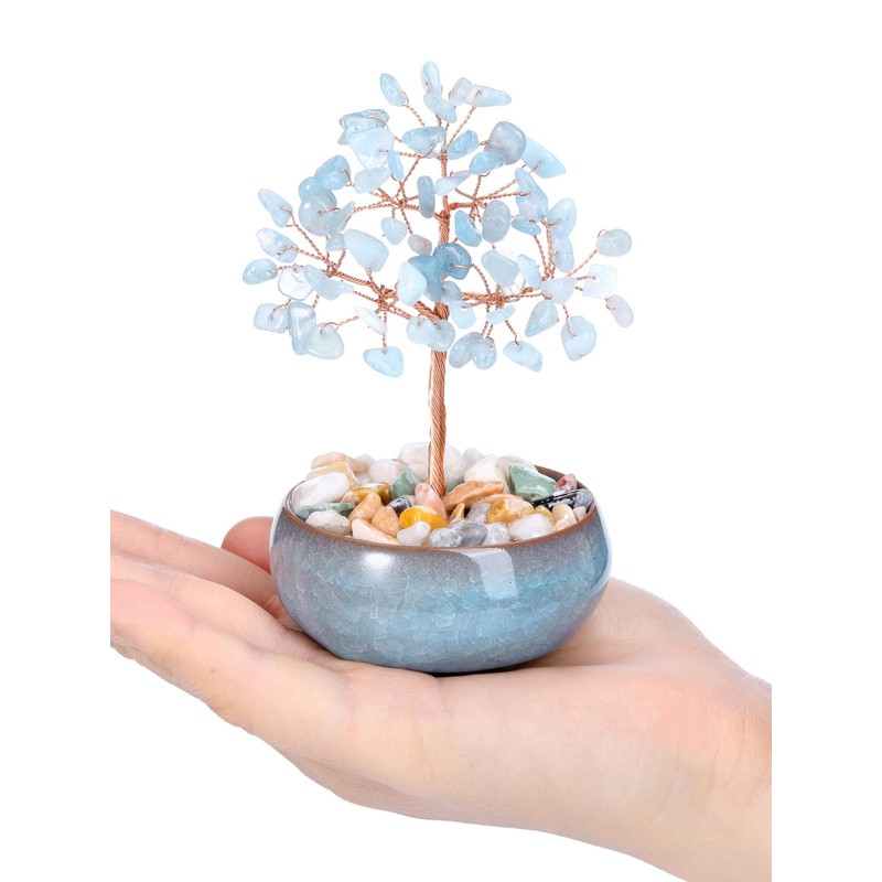 JSDDE Aquamarine Crystal Tree Reiki Healing Crystals Stone Tree Figurines