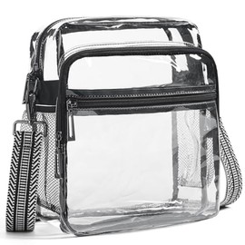 LATMAP - Bolsa transparente para eventos de estadio, 12 x 6 x 12 pulgadas, con 3 bolsillos con cierre, bolso cruzado para conciertos, deportes, Guitar