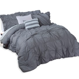 Elegant Comfort Amy 12-Piece Oversized Comforter, Bed-in-a-Bag Including 6-Piece Sheet Set Featuring Smart Pockets and Matching Decorative Pillows, Amy 12PC Oversized Comforter, King, Gray