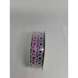 Floral Garden Colorful Diamond Mesh Ribbon, 3 yards, 3/4"x9'. Pink and Purple