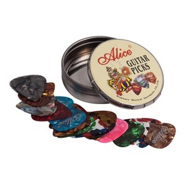 Set of 20x Alice Guitar Picks - Variety Pack - Celluloid - Round Tin