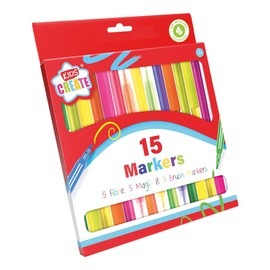 BG Assorted Coloured Marker Set Fibre, Magic & Brush Colouring Pens - Pack of 15