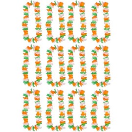 24 x St Patricks Day Lei Garlands – Ireland Flag Colours Flower Boas Necklaces – Adults Irish Fancy Dress Party Costume Accessories Multipack for Men & Women