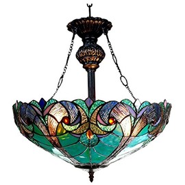 Chloe Lighting CH18780VG18-UH2 Liaison Tiffany-Style Victorian 2-Light Inverted Ceiling Pendant Fixture, 22 x 18 x 18", Multicolor