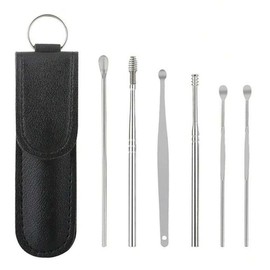 6 Counts Set Stainless Steel Spiral Ear Massage Cleaning Tool,Stainless Steel Earwax Removal Tool kit,Mini Portable Ear-YY:_Black