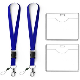 OFFIZ 2-Pack Blue ID Lanyards with Rigid Card Holders – Breakaway Safety Neck Straps – Badge Holder Set for Work, Events, Schools