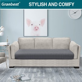 Granbest High Stretch Sofa Seat Cushion Cover Super Soft Couch Seat Cover Sofa Cushion Protector Jacquard Spandex Fabric with Elastic Bottom(3 Seater,Grey)