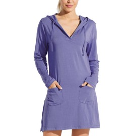 Willit Women's Long Sleeve Cotton Swim Cover Up UPF 50+ SPF Dress Hooded with Pockets Sun Protection Beach Coverup Twilight Purple S