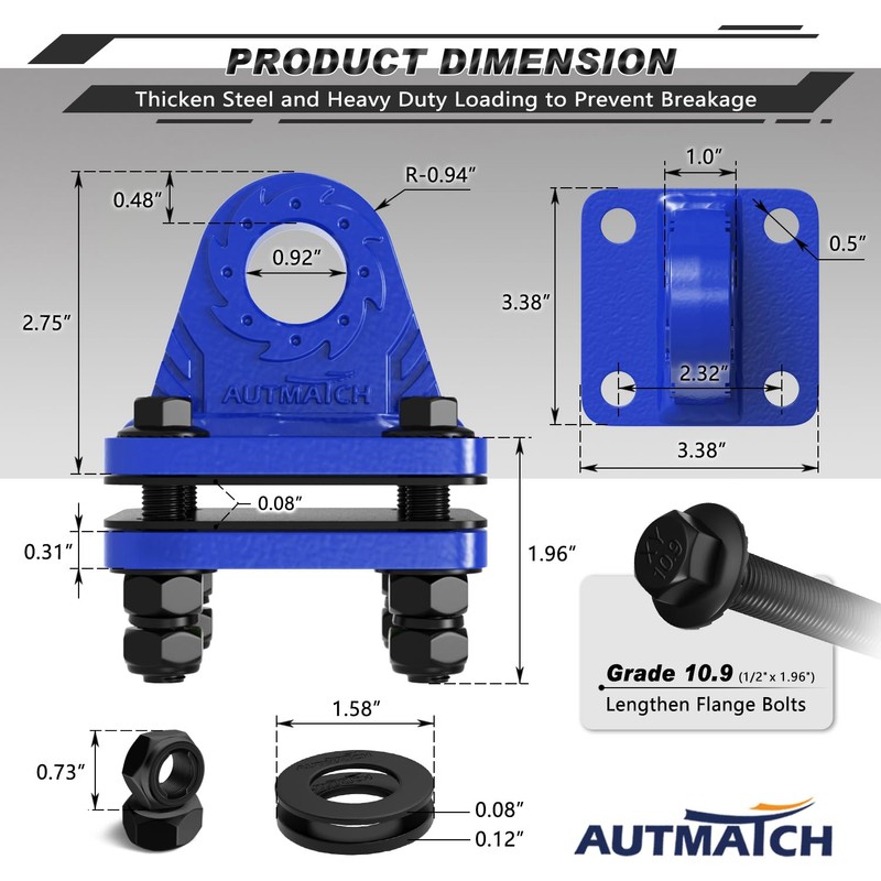 AUTMATCH D Ring Shackle Mount with Backer Plate (2 Pack)
