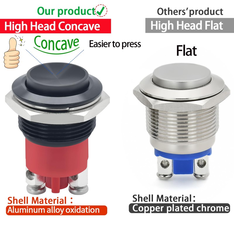 ZJWZJH 19mm Momentary Push Button Switch Black High Round Cap