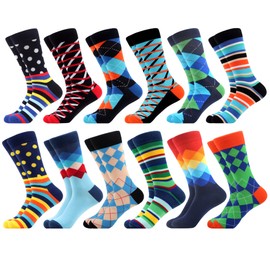 WeciBor Men's Dress Colorful Funny Fashions Cotton Crew Socks, 12 Pack Multicolor Geometric, Large Size 13-15
