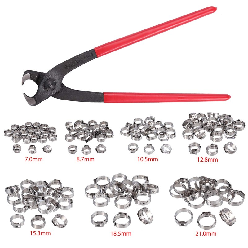 Single Ear Hose Clamp Crimper Hose Clamps 130 Pieces 6-21