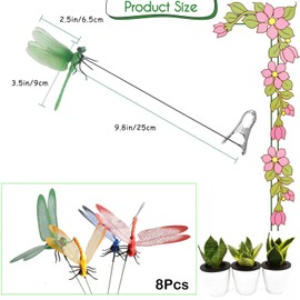 8Pcs Fake Dragonfly Clips Outdoor 3D Simulation Dragonfly Clip Natural Organic Concept Insert Pole Clip Gardening Decoration Insert Plaque Patio Garden Decoration