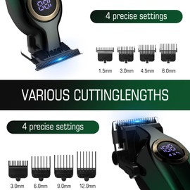 BILLAR Hair Clippers for Men with Beard Trimmer, Professional Clippers & Beard Trimmers Set, Electric Razor Shavers for Men, Cordless Men’s Grooming Kit for Nose, Face, Hair (Green)