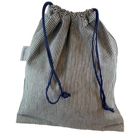 Men's Drawstring Wash Bag - Navy/White Striped Denim