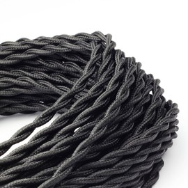 Supmart Black Twisted Cloth Covered Wire, 2-Conductor 18-Gauge Antique Industrial Fabric Electrical Cord Cable, Vintage Style Lamp Cord Strands 50 Feet