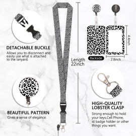 Leopard Print Black Lanyard Card Holder, ID Badge, Lanyard Card Holder, Removable Cord with Retractable Clip for Keychain, Business Card, Door Card, ID Card