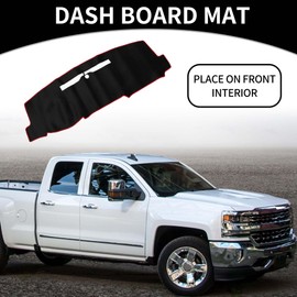 Partuto Dash Cover - Car Center Console Non-Slip Dash Board Mat - for Chevy Silverado 2014-2018 Flannel Black Red - 1Pc